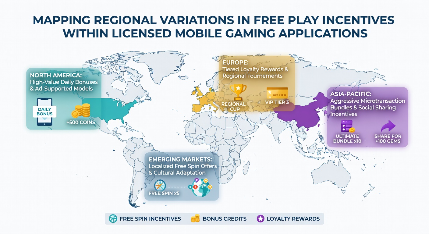 Infographic showing free play incentive values by region in licensed mobile apps
