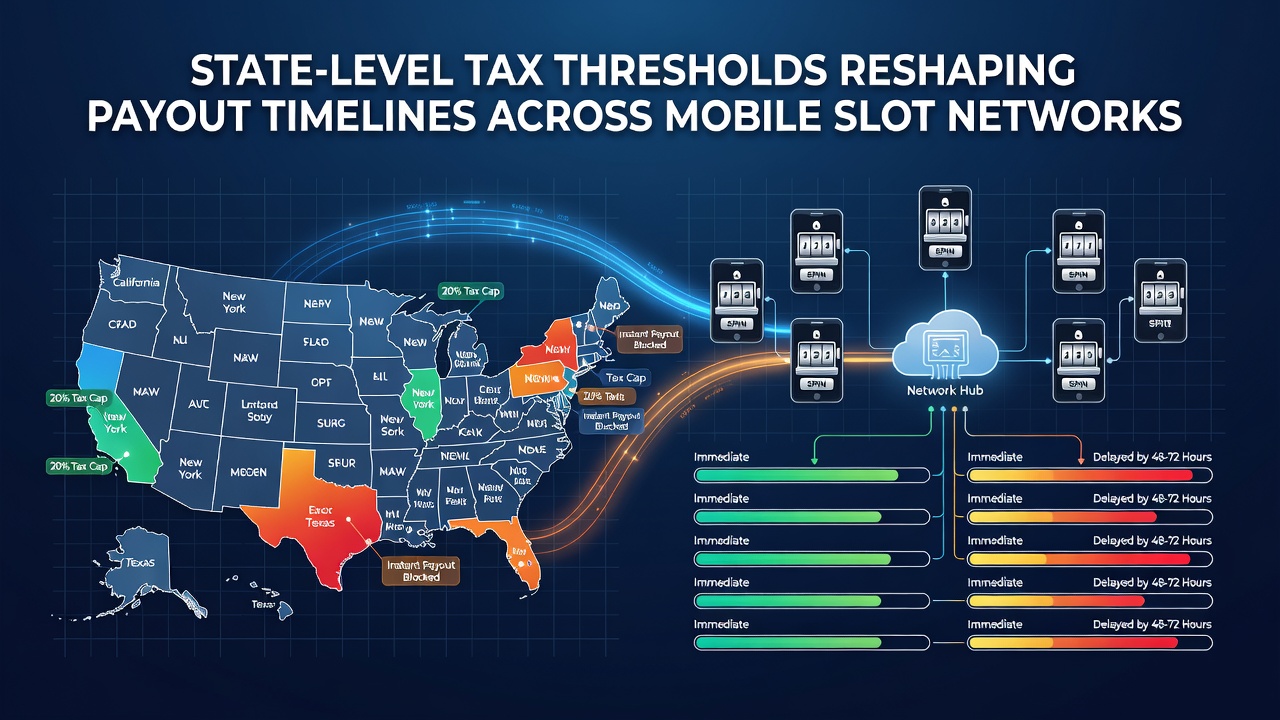 Dashboard view of mobile slot network showing tax compliance workflow and payout queue