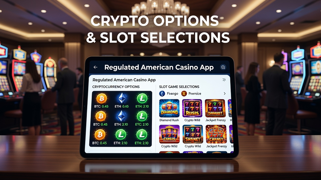 Mobile screen displaying diverse slot games available through crypto funding in regulated U.S. casinos
